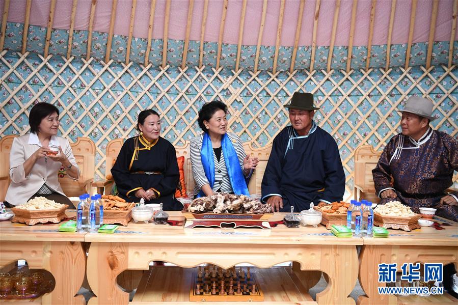 8月10日，中共中央政治局委員、國務(wù)院副總理、中央代表團(tuán)副團(tuán)長劉延?xùn)|率中央代表團(tuán)二分團(tuán)來到呼倫貝爾，把以習(xí)近平同志為核心的黨中央的親切關(guān)懷和全國人民的美好祝福帶給當(dāng)?shù)馗髯甯刹咳罕?。這是劉延?xùn)|在呼倫貝爾市陳巴爾虎旗與當(dāng)?shù)啬撩裼H切交談。新華社記者 連振 攝