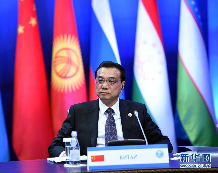 12月15日，中國國務院總理李克強在阿斯塔納出席上海合作組織成員國政府首腦理事會第十三次會議。 新華社記者 饒愛民 攝 