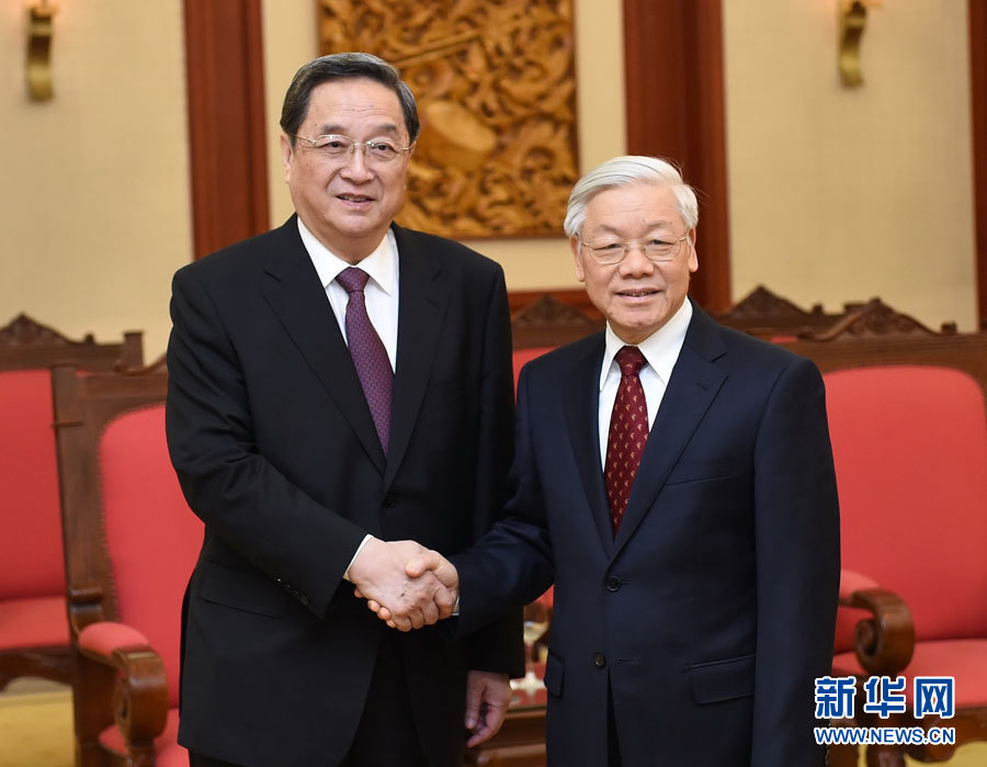 12月25日至27日，中共中央政治局常委、全國政協(xié)主席俞正聲對越南進行正式訪問。這是12月26日，俞正聲在河內會見越共中央總書記阮富仲。 新華社記者劉建生攝