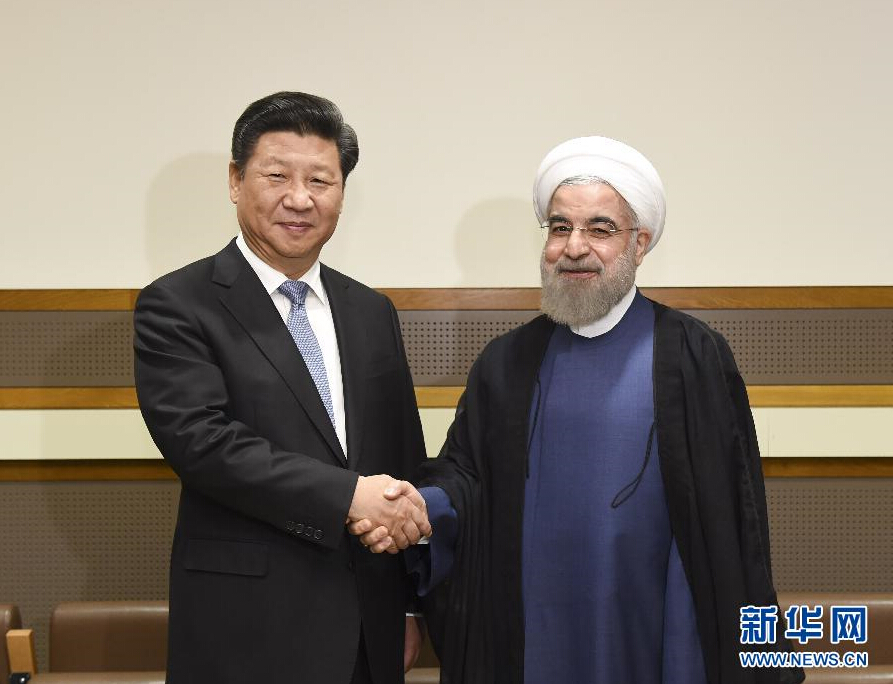 9月28日，國(guó)家主席習(xí)近平在紐約會(huì)見伊朗總統(tǒng)魯哈尼。 新華社記者李學(xué)仁 攝