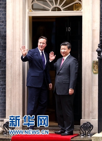 10月21日，國家主席習(xí)近平在倫敦唐寧街首相府同英國首相卡梅倫舉行會談。 新華社記者 鞠鵬 攝 