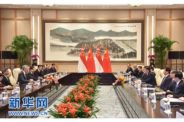 9月2日，國(guó)家主席習(xí)近平在杭州會(huì)見(jiàn)新加坡總理李顯龍。新華社記者張鐸攝