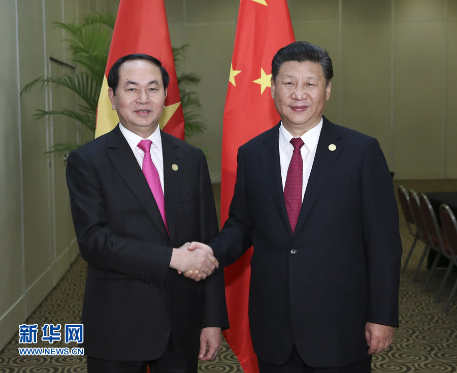 11月19日，國家主席習近平在利馬會見越南國家主席陳大光。新華社記者 龐興雷 攝