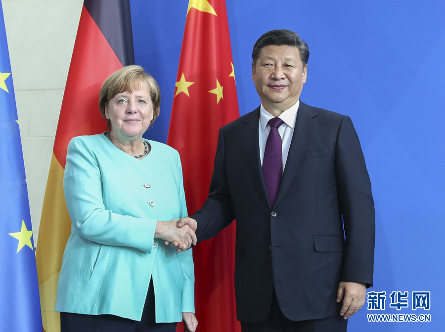 7月5日，國(guó)家主席習(xí)近平在柏林同德國(guó)總理默克爾舉行會(huì)談。新華社記者謝環(huán)馳攝