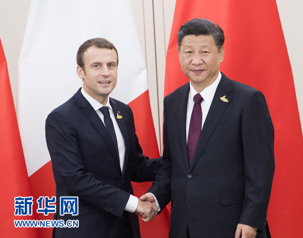 7月8日，國(guó)家主席習(xí)近平在漢堡會(huì)見(jiàn)法國(guó)總統(tǒng)馬克龍。新華社記者 李學(xué)仁 攝